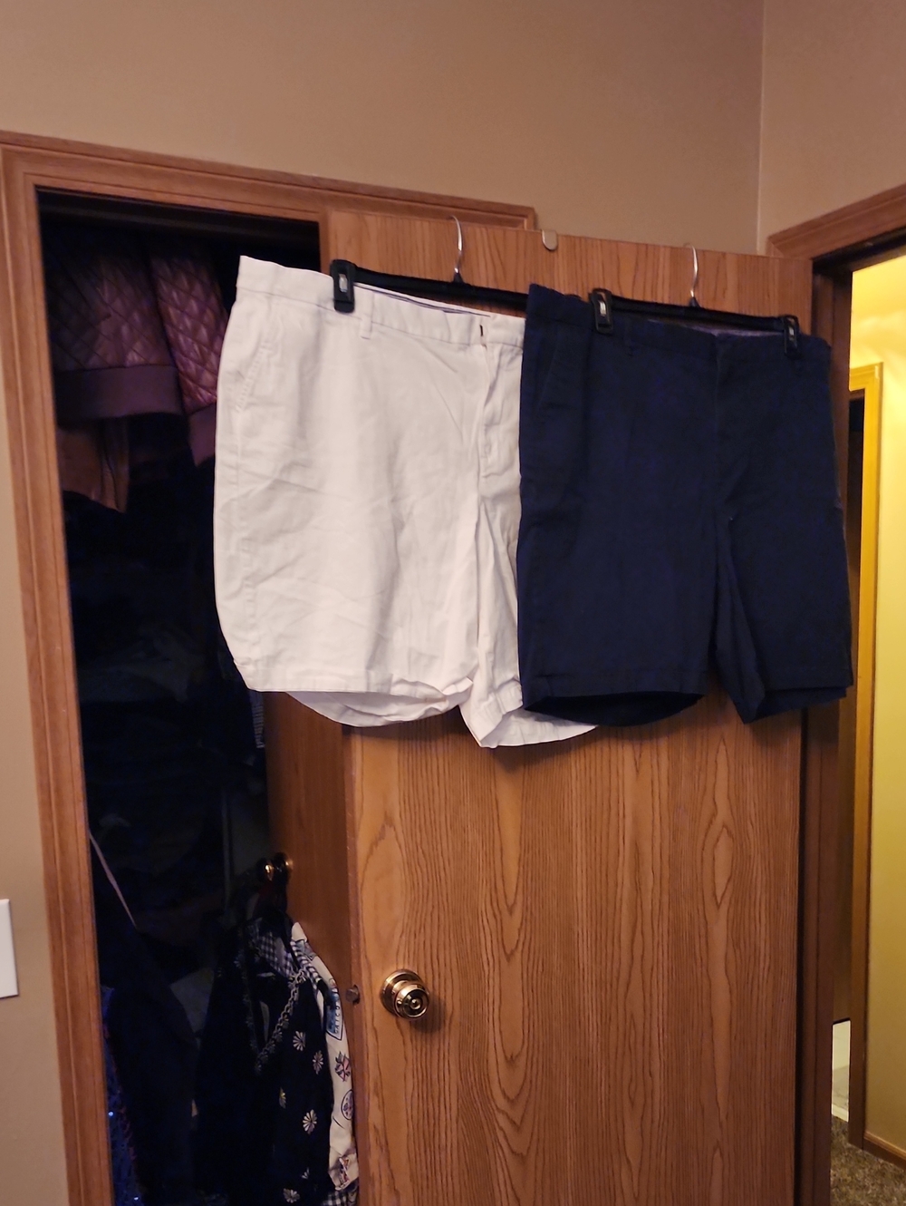 Tommy Hilfiger White and Navy Flat Front Cotton Shorts